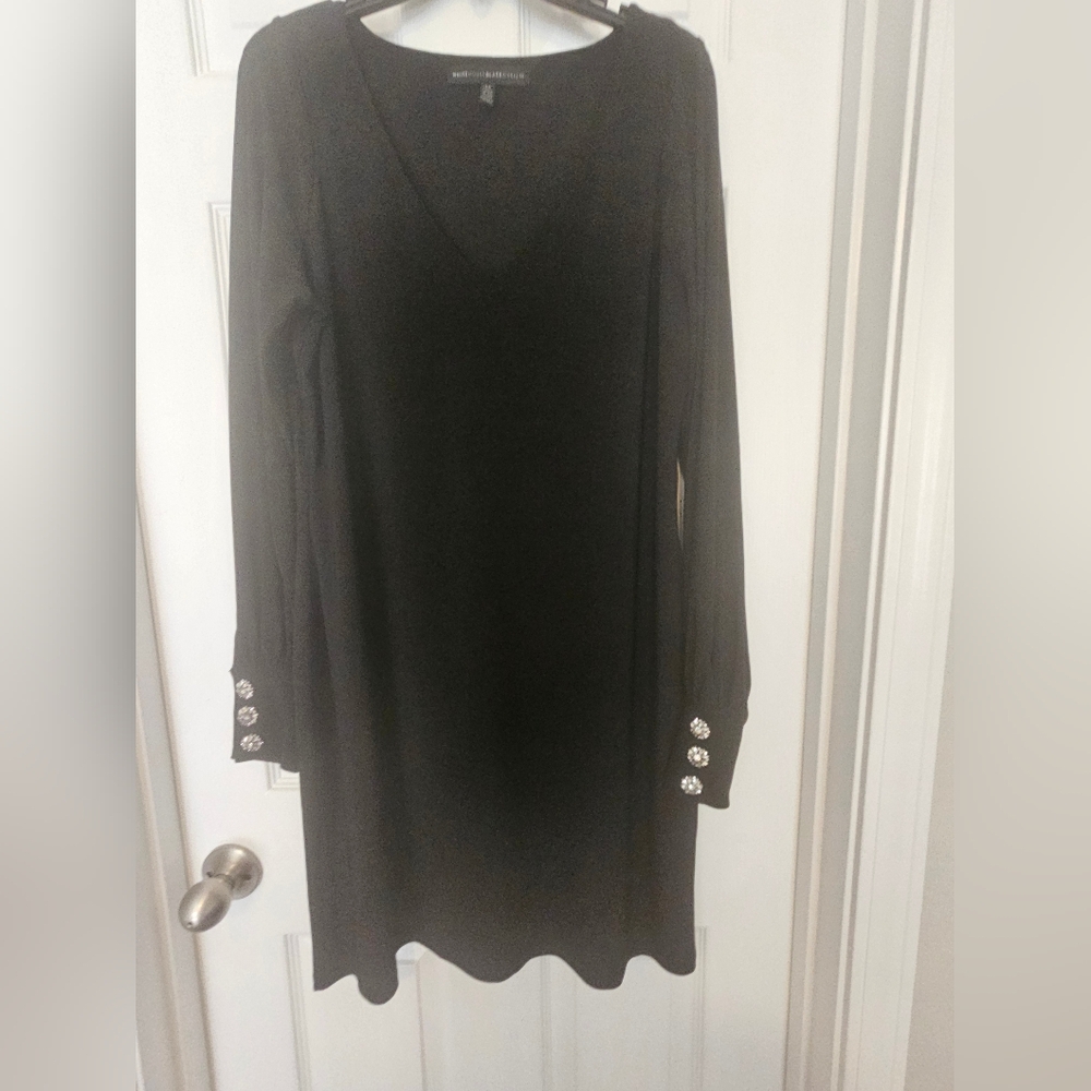 White House Black Market Black Rhinestone Embellished Shift Dress Sz: LP
